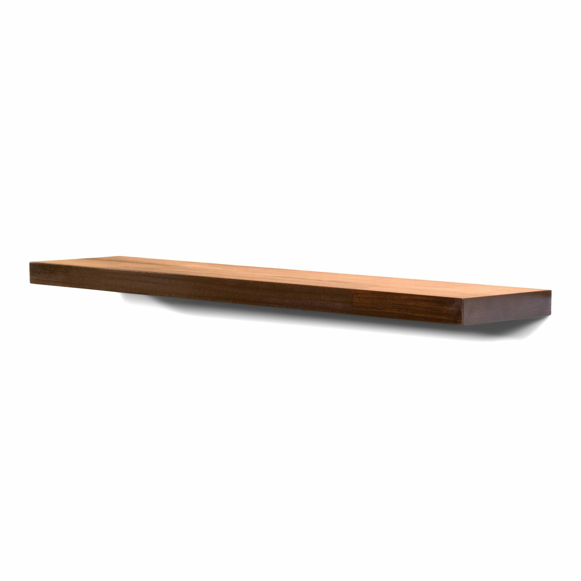 poplar wood butcher block floating shelf in rich tobacco dark brown color