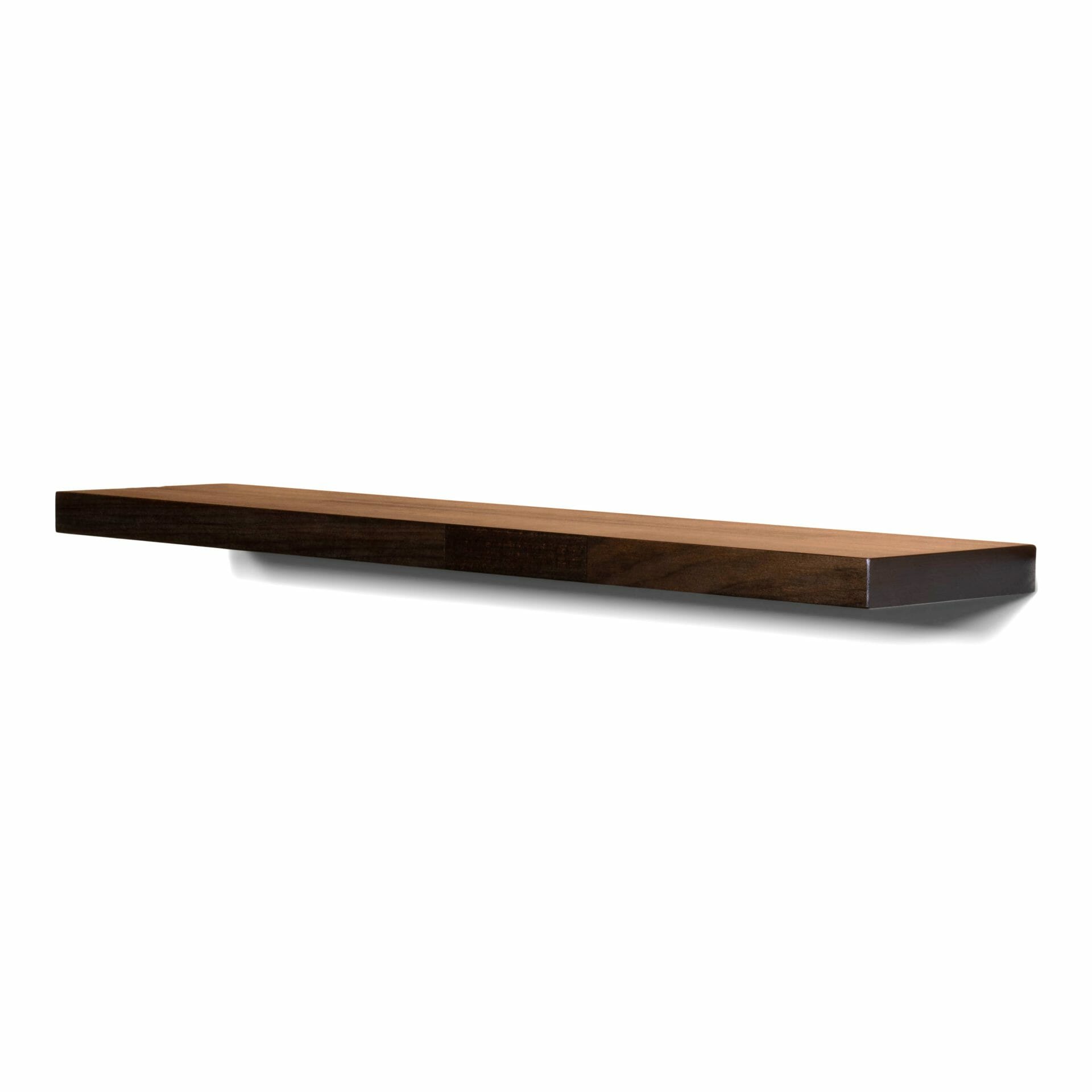 poplar wood butcher block floating shelf in smokehouse brown black color
