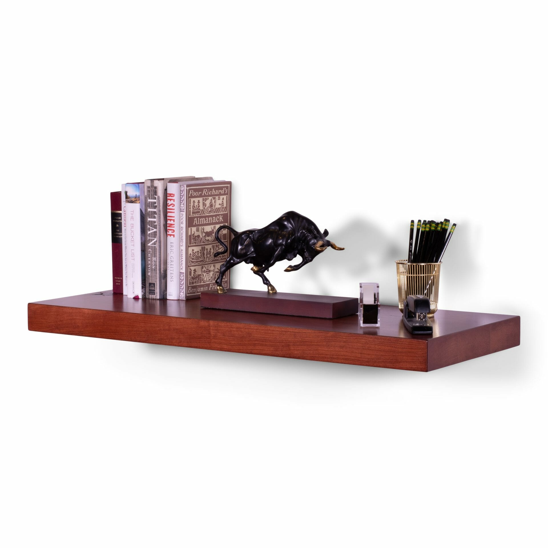 cherry wood floating shelf in chianti red color