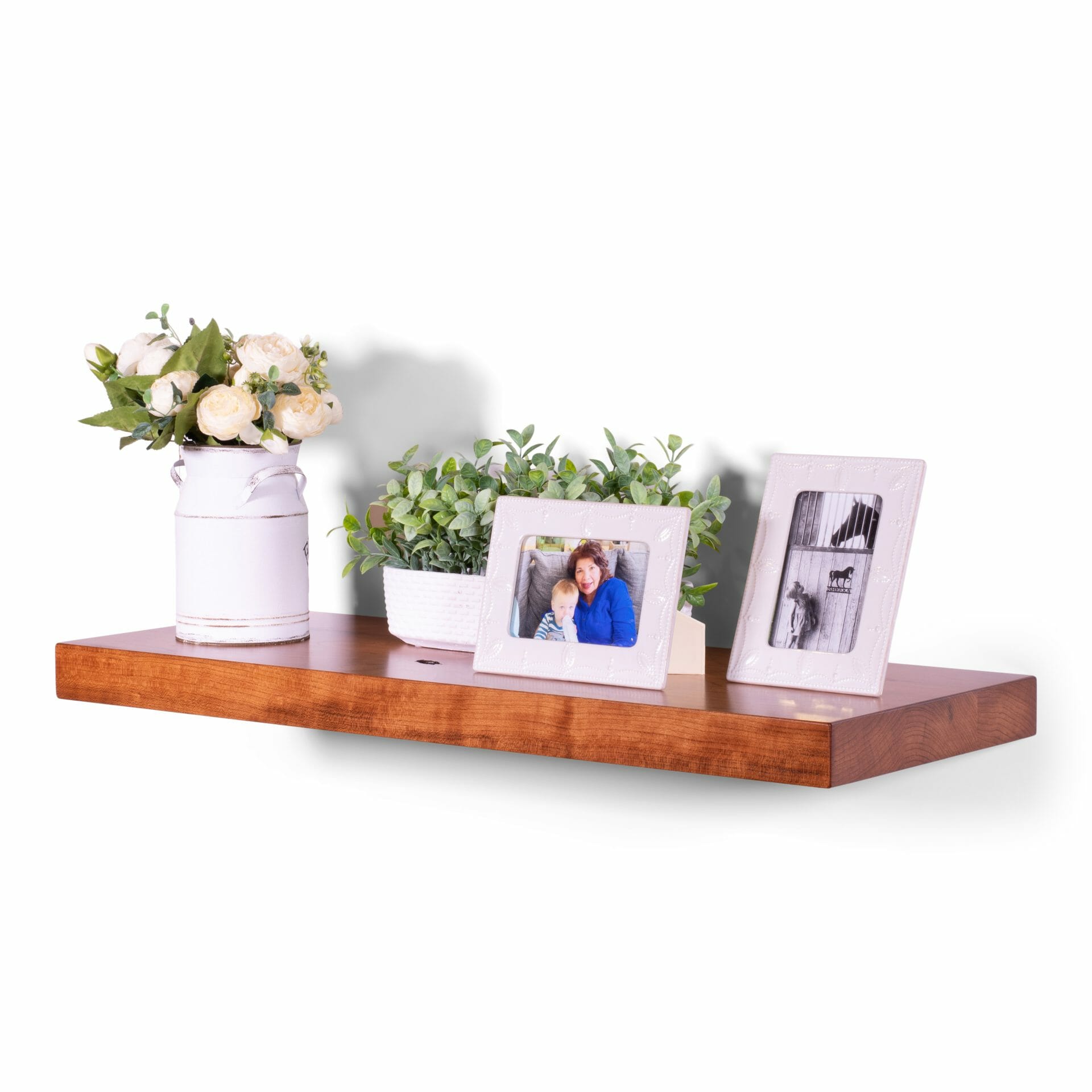 cherry wood floating shelf in copper color