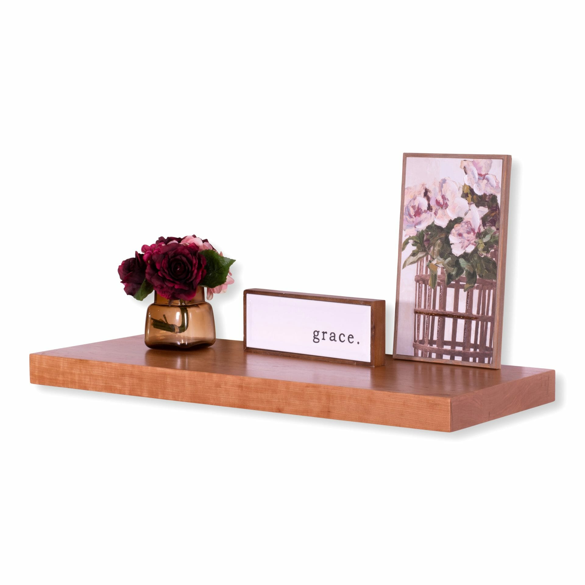 cherry wood floating shelf in natural color