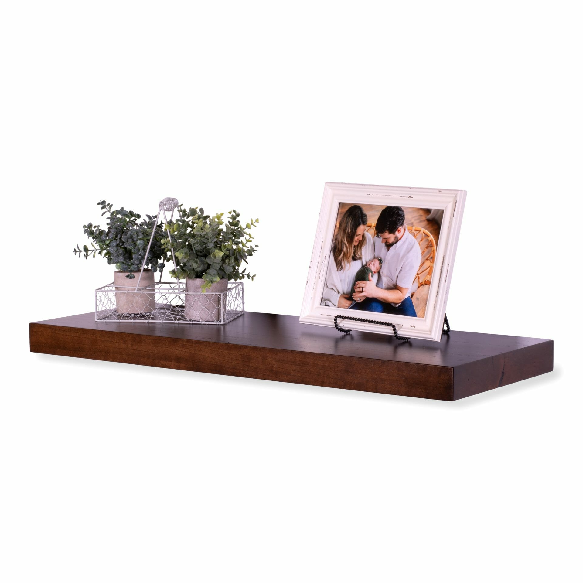 cherry wood floating shelf in rich tobacco brown color